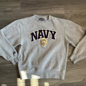 Vintage Navy Jansport Gray Crewneck Sweatshirt embroidered Felt Lettering Small